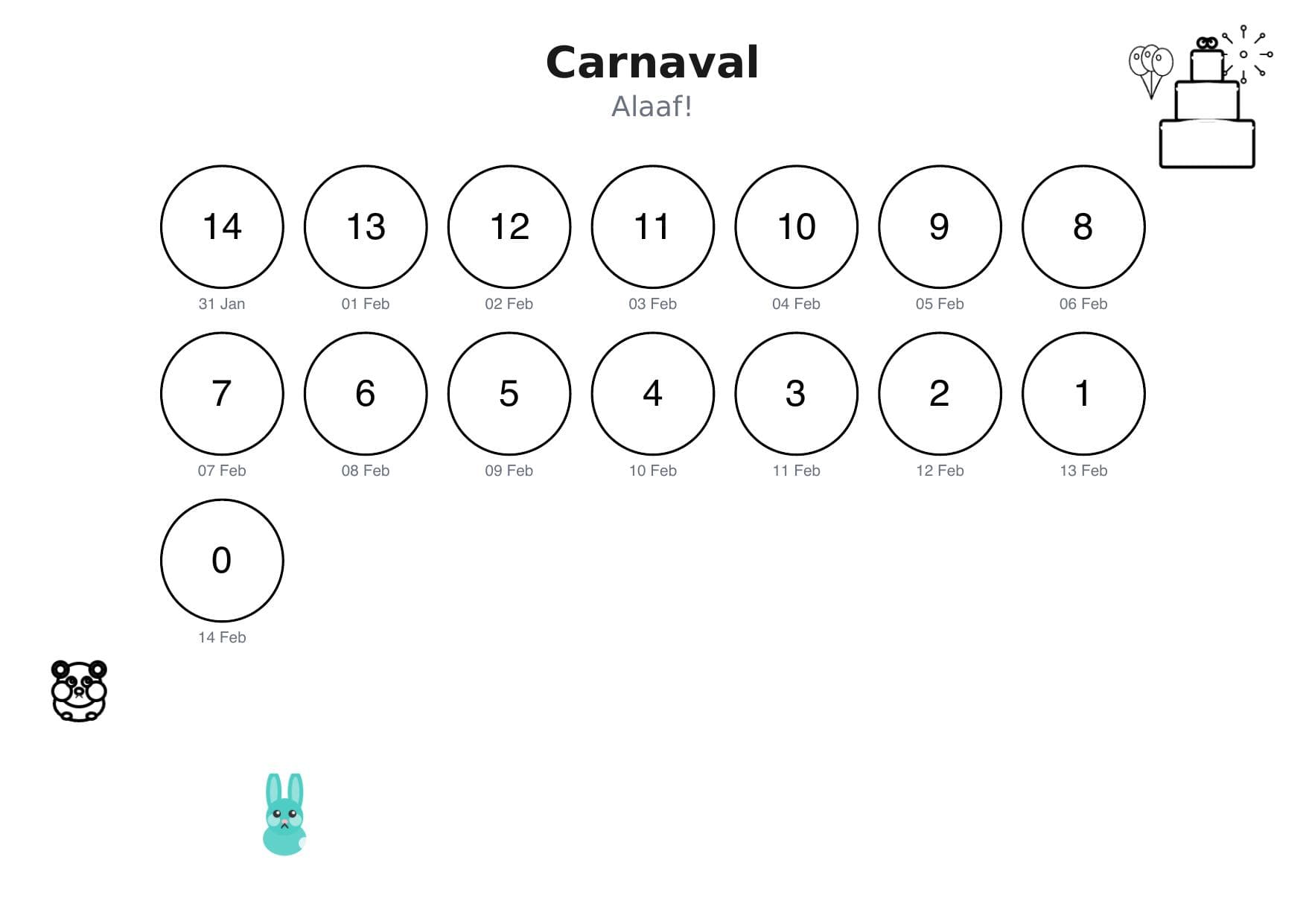 Aftelkalender carnaval met eigen doodles en cirkels