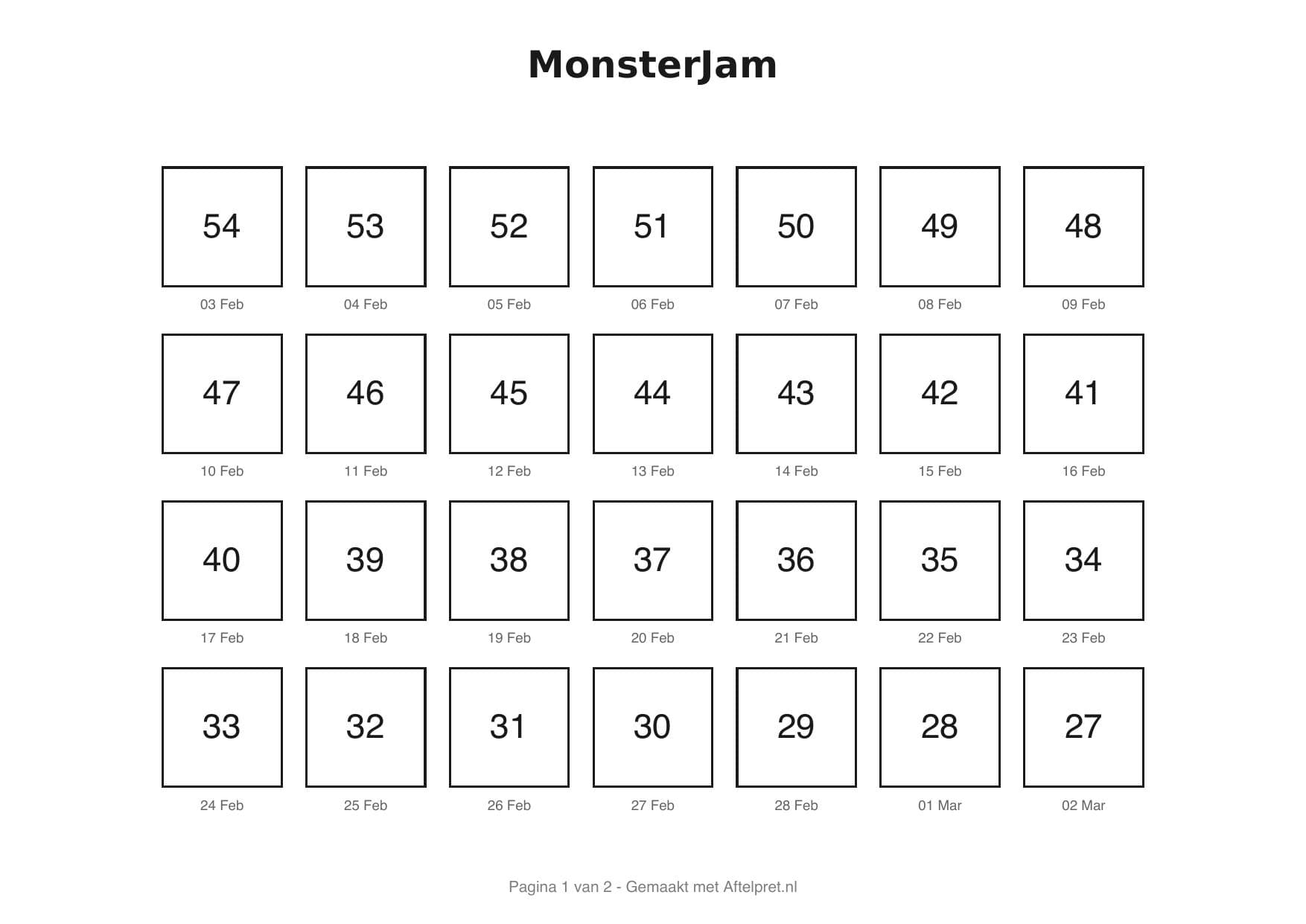 Aftelkalender evenement met vierkantjes
