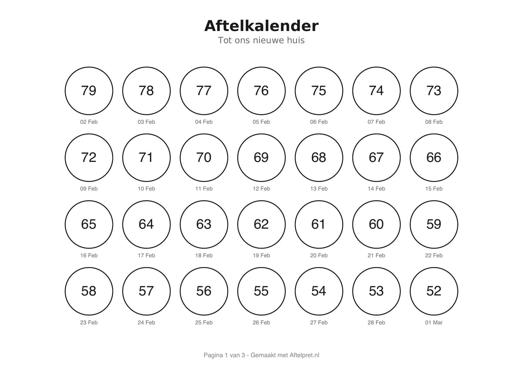 Aftelkalender nieuw huis met cirkels